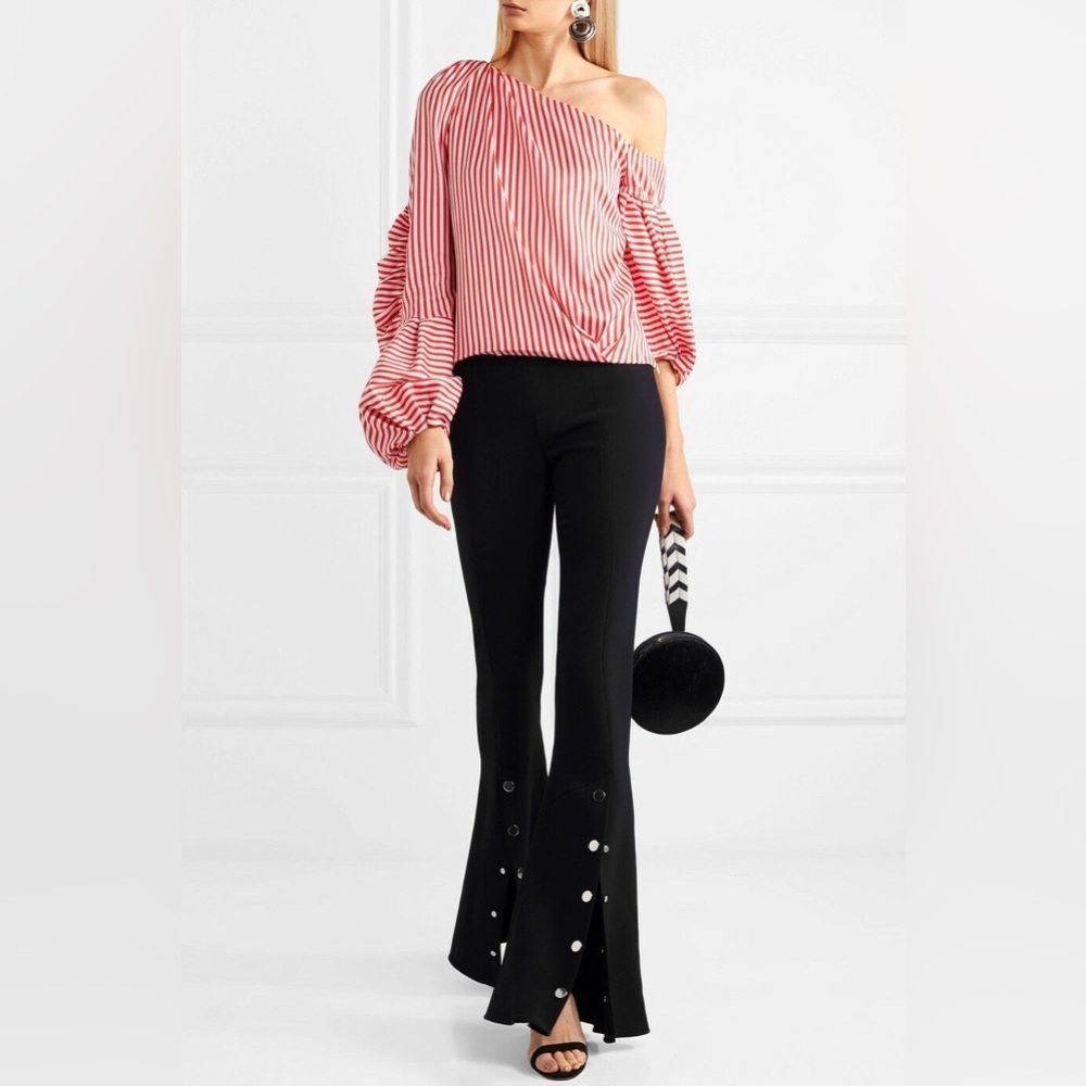 HELLESSY Hilda one-shoulder striped silk-blend twill top Sz 0 MRP $920+tax